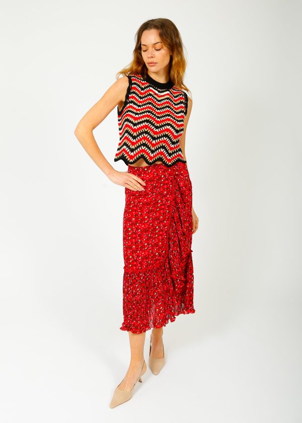 GANNI F8872 Pleated Georgette Flounce Skirt in Racing Red Online now