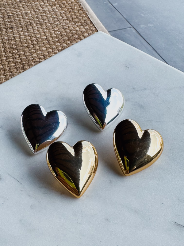 Puffy Heart Earrings - Gold Discount