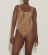 HG Square Neck Swim in Cocoa, White Stripe Online Hot Sale