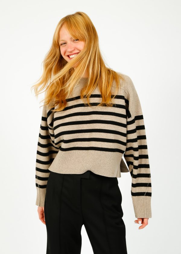 R&B Bridget Stripe Crew in Oatmeal Chine Cheap