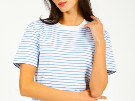 SLF Essential SS Boxy Striped Tee in Cornflower, White Hot on Sale