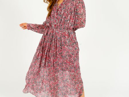 IM Dalida Printed Dress in Raspberry, Black Online now