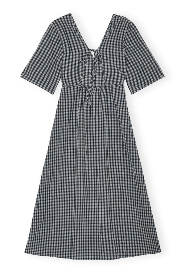 GANNI F9308 Seersucker Check Dress in Egret Hot on Sale