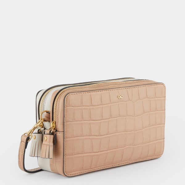 AH Quilted Double Zip Crossbody in Chalk, Sable Online now