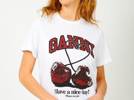 GANNI T3860 Cherry Relaxed Tee in White Online Hot Sale