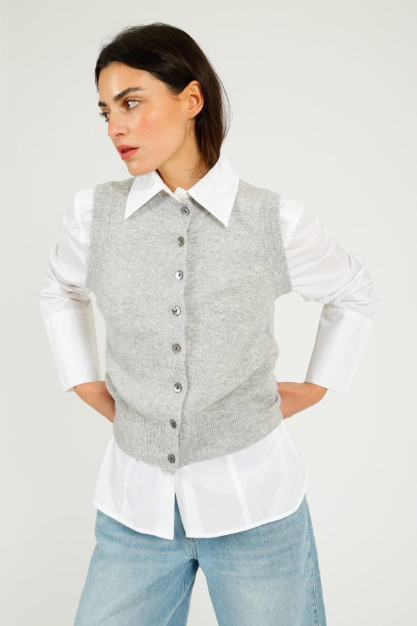 C-RUSH Stevie Button Up Tank in Fluffy Grey Online