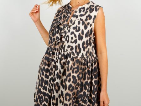 GANNI J1174 Printed Denim Mini Dress in Leopard Hot on Sale