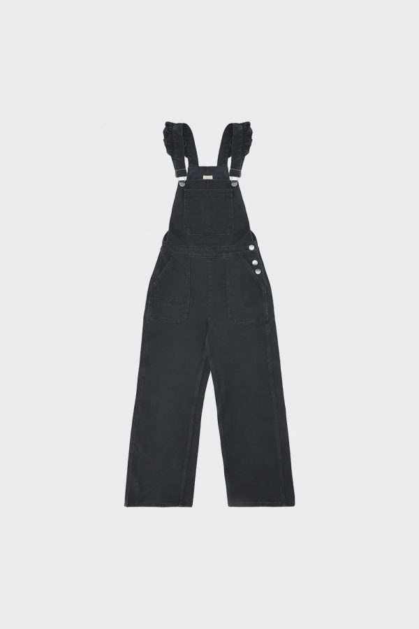 S&M Elodie Frill Dungarees in Washed Black Discount