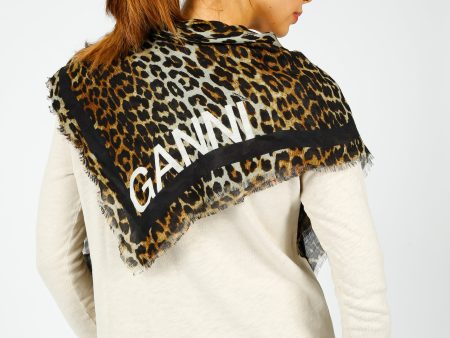 GANNI A5512 Printed XL Scarf in Leopard Sale