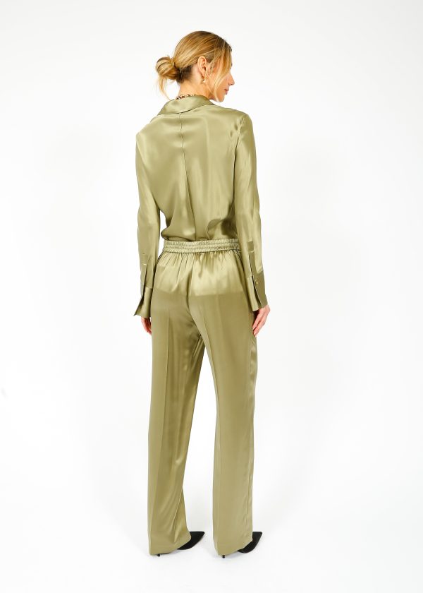 JOSEPH Tova Silk Satin Pant in Dark Olive Hot on Sale