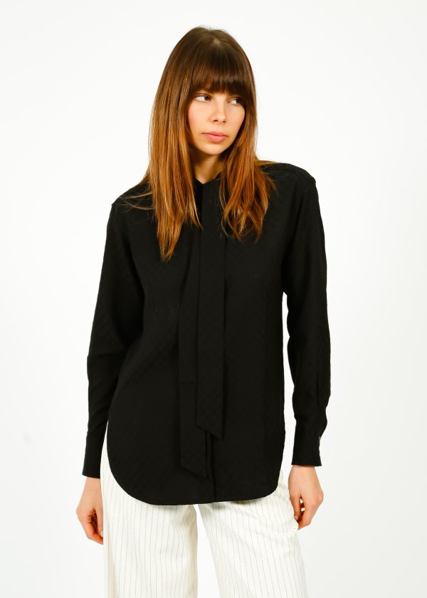 GG Tie Detail Blouse in Black Hot on Sale