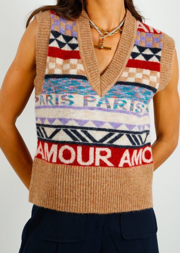 SUNCOO Pitrah Knit Vest in Camel For Cheap