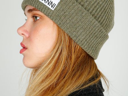 GANNI A5354 Rib Knit Beanie in Dusty Olive Hot on Sale