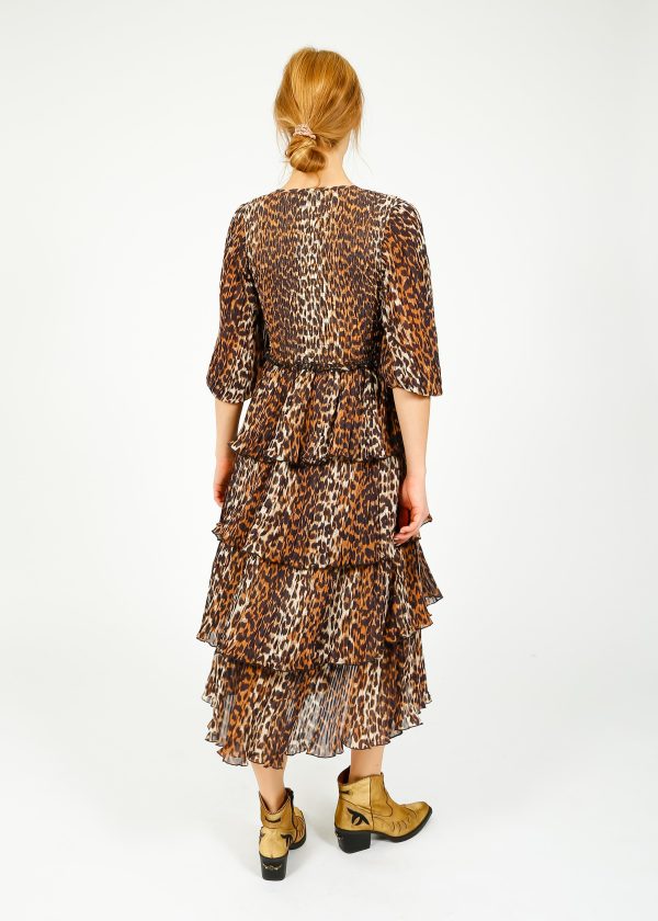 GANNI F8830 Leopard Flounce Smock Midi Dress For Cheap