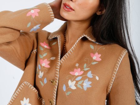 RIXO Sunday Jacket in  Petal Embroidery Tan Online