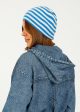 JU Narrow Stripe Rib Beanie in Sky Cream Online