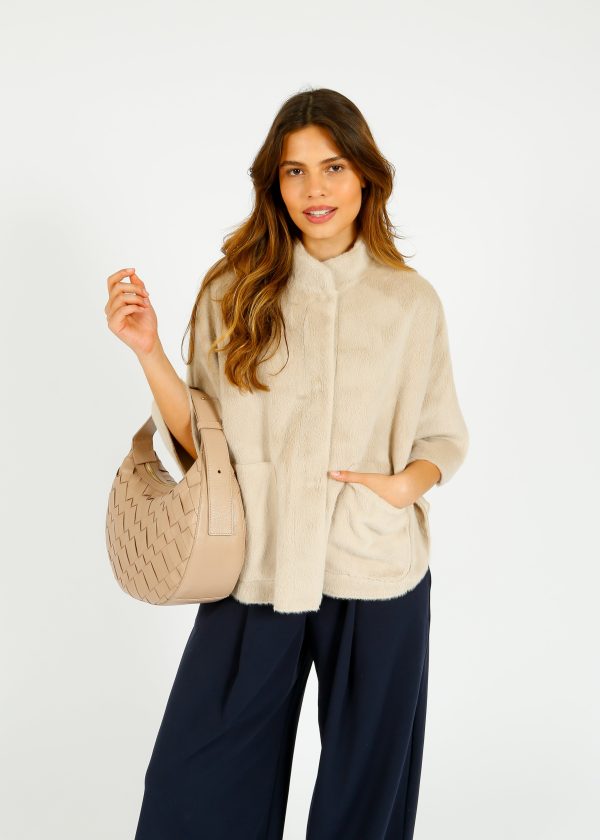 R&P Dewi Faux Fur Cape in Birch Online Sale