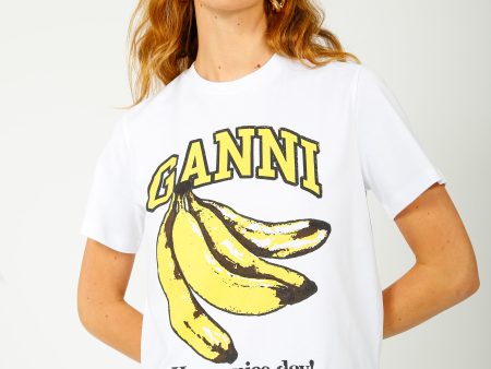 GANNI T3861 Bananas Relaxed Tee in White For Discount