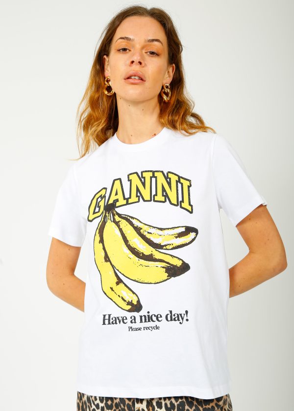 GANNI T3861 Bananas Relaxed Tee in White For Discount