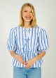 GANNI F9184 Stripe Cotton Puff Sleeve in Silver Lake Blue For Sale