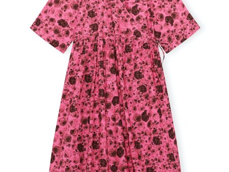 GANNI F6024 Cotton Poplin Wrap Dress in Shocking Pink on Sale