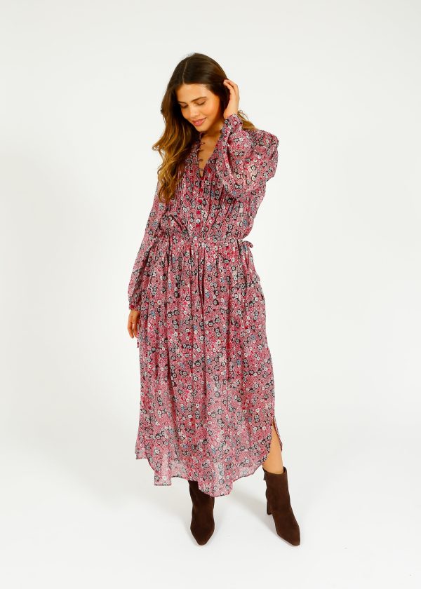 IM Dalida Printed Dress in Raspberry, Black Online now