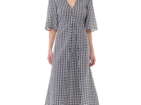 GANNI F9308 Seersucker Check Dress in Egret Hot on Sale