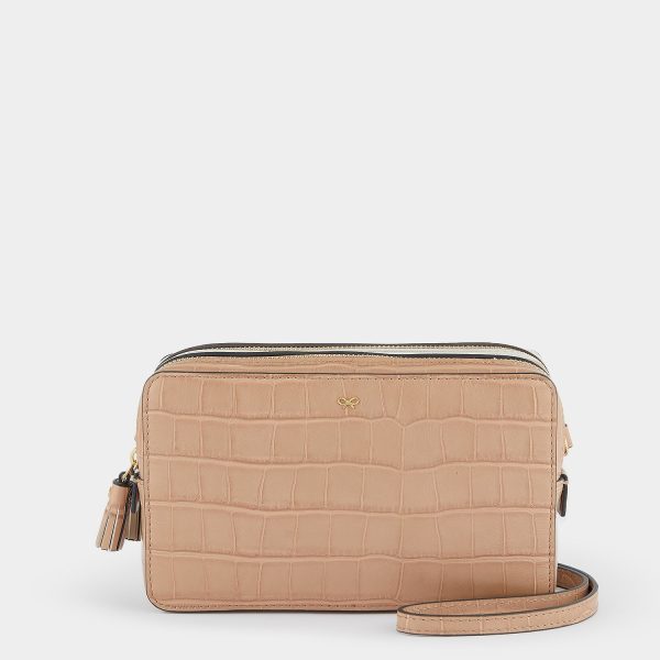 AH Quilted Double Zip Crossbody in Chalk, Sable Online now