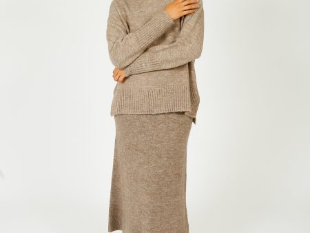 SUNCOO Falba Knit Skirt in Taupe For Sale