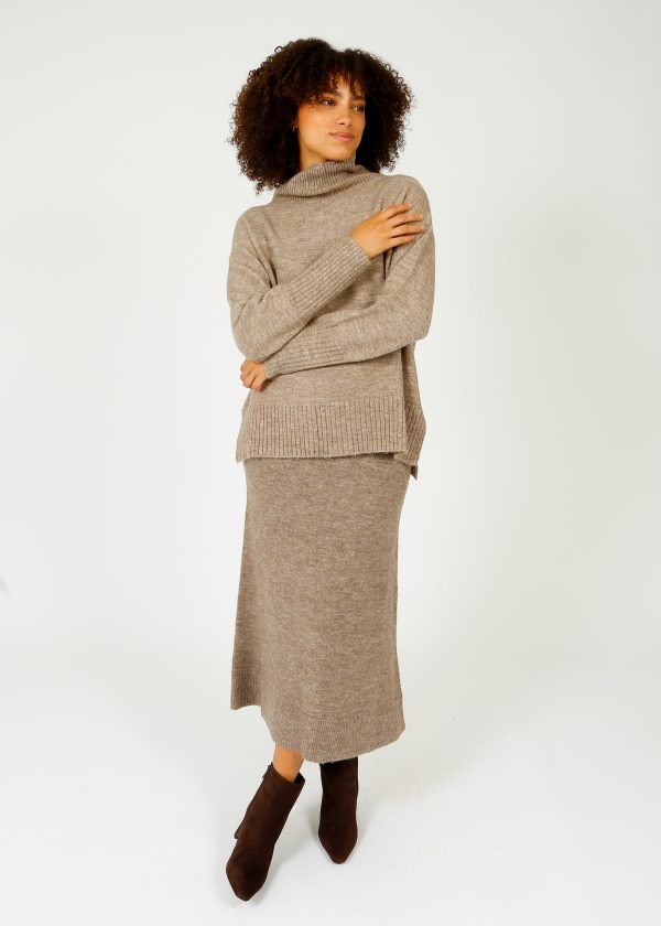 SUNCOO Falba Knit Skirt in Taupe For Sale