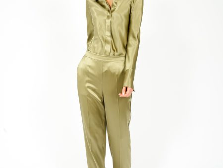 JOSEPH Tova Silk Satin Pant in Dark Olive Hot on Sale