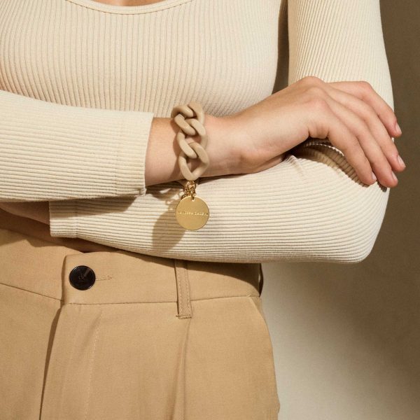 VBARONI Flat Chain Bracelet in Matt Beige Online now