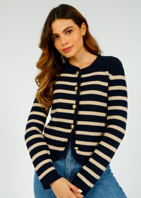 R&B Nancy Stripe Cardigan in Navy For Sale