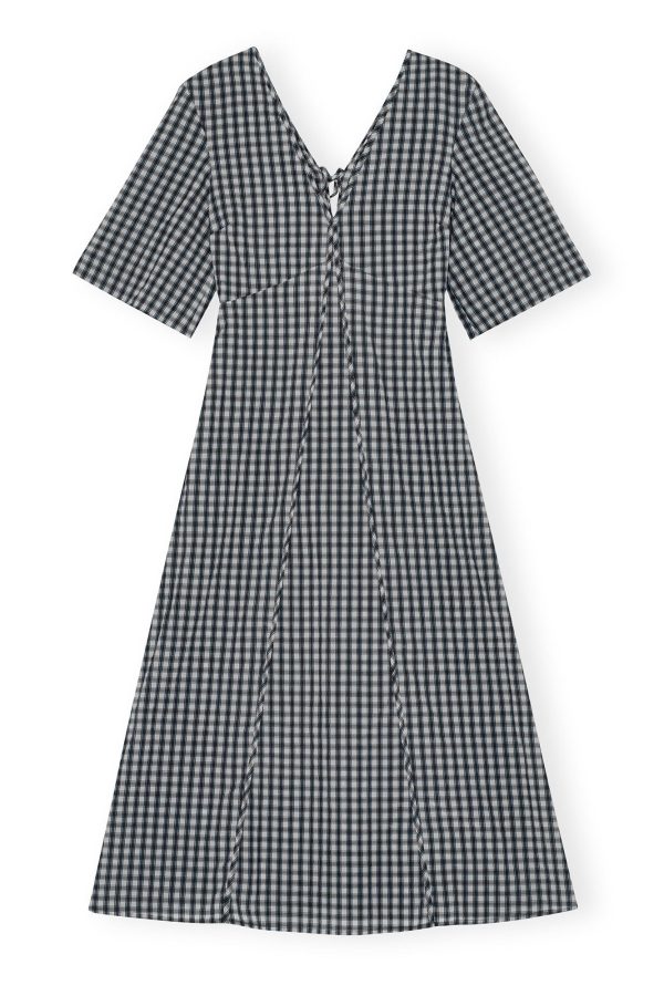 GANNI F9308 Seersucker Check Dress in Egret Hot on Sale