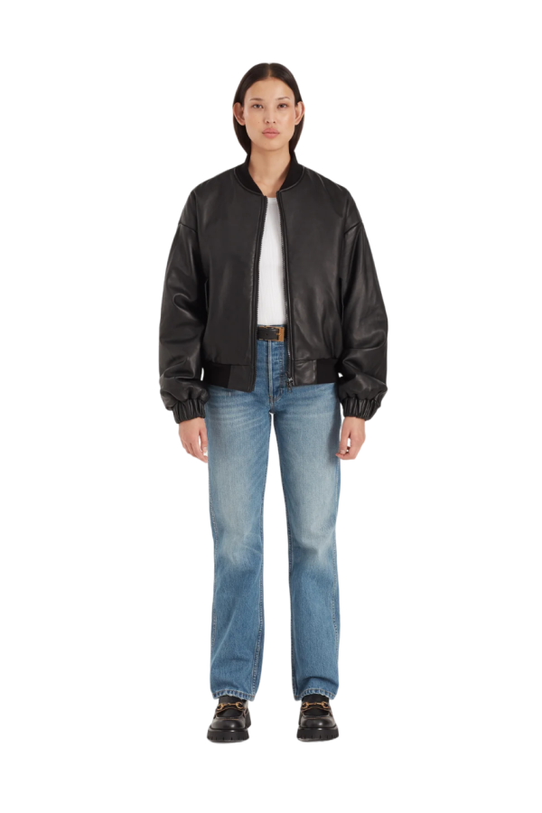 Gigi Leather Bomber - Black Discount