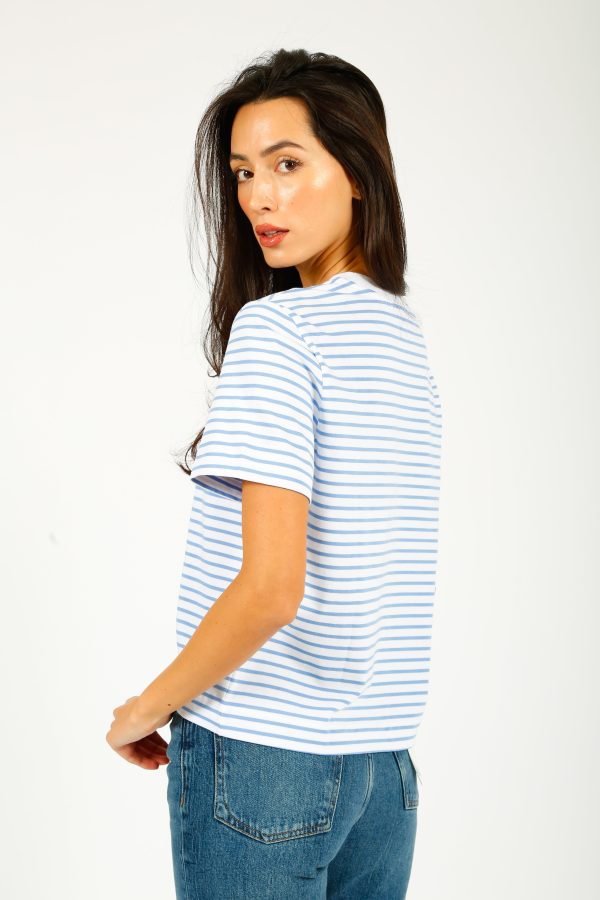 SLF Essential SS Boxy Striped Tee in Cornflower, White Hot on Sale