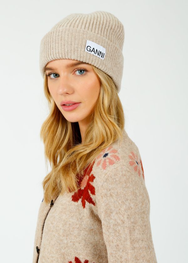 GANNI A5369 Rib Knit Beanie in Brazilian Sands Sale