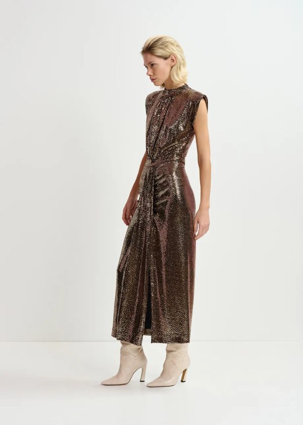 EA Gonnak Fitted Jersey Dress in Gold Supply