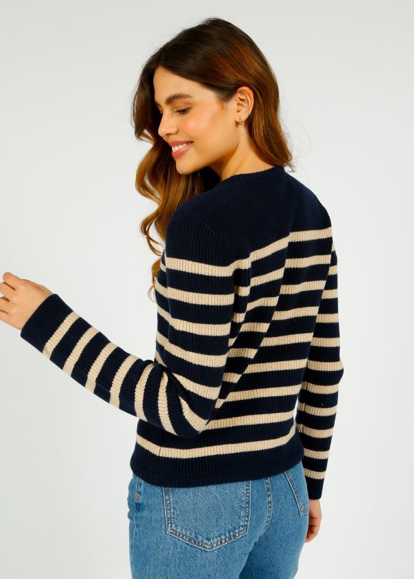 R&B Nancy Stripe Cardigan in Navy For Sale