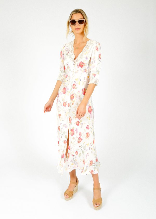 RIXO Simone Dress in Waterblossom Ivory Supply