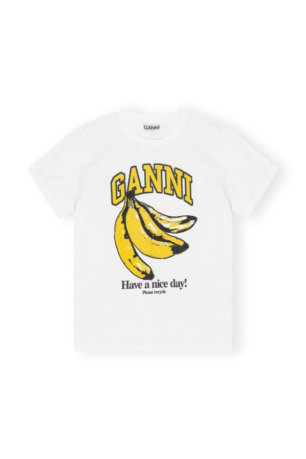 GANNI T3861 Bananas Relaxed Tee in White For Discount