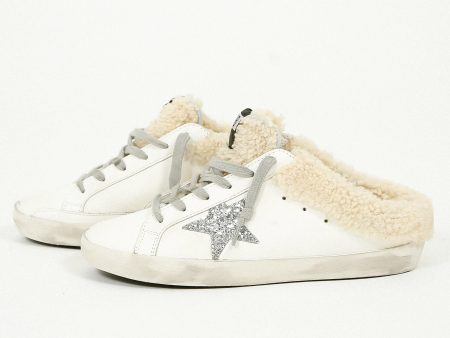 GG Super Star Sabot Shearling in White, Silver, Beige Cheap