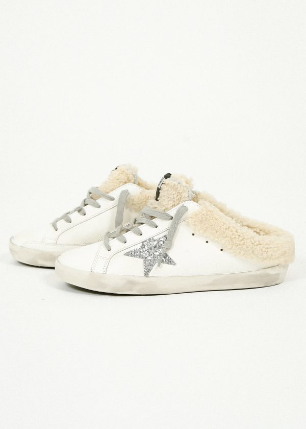 GG Super Star Sabot Shearling in White, Silver, Beige Cheap