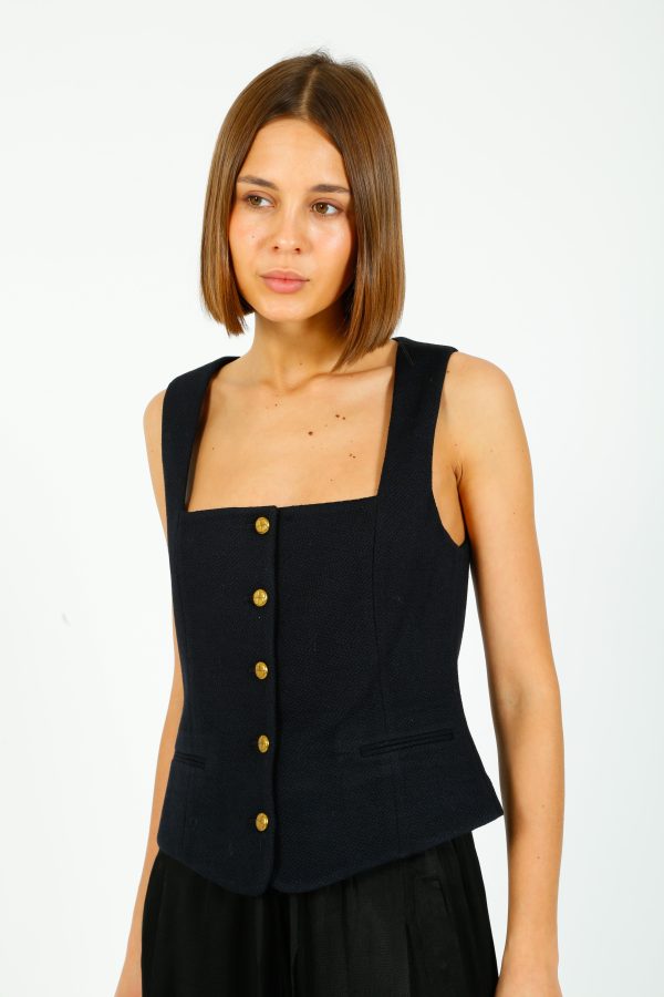 R&B Mariana Textured Vest in Navy Hot on Sale