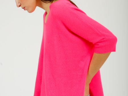 VK Katji V Neck Half Sleeve Knit in Hot Pink Sale