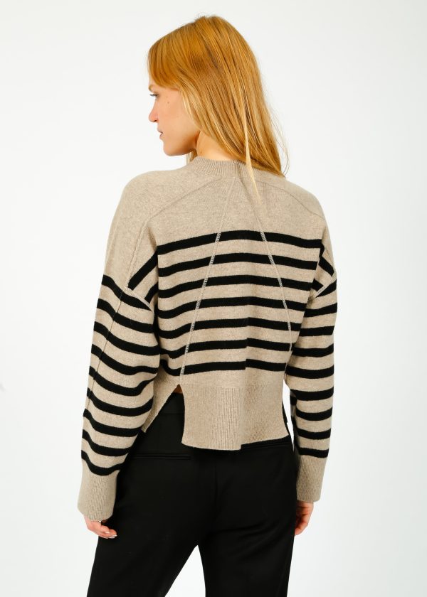 R&B Bridget Stripe Crew in Oatmeal Chine Cheap