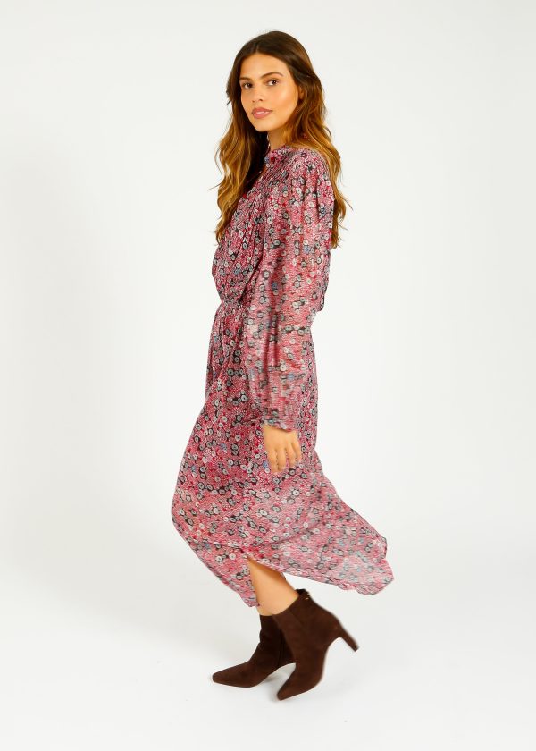 IM Dalida Printed Dress in Raspberry, Black Online now