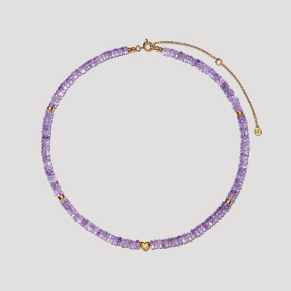 BON BON Amethyst Necklace with Gold Heart Online Sale