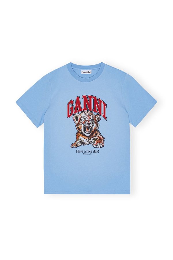 GANNI T4007 Tiger Relaxed Tee in Blissful Blue Cheap