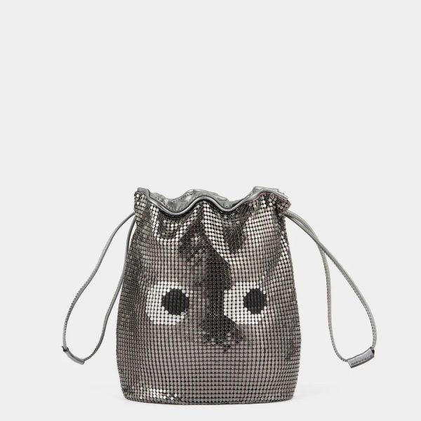 AH Drawstring Pouch Eyes in Anthracite Metal Mesh Fashion